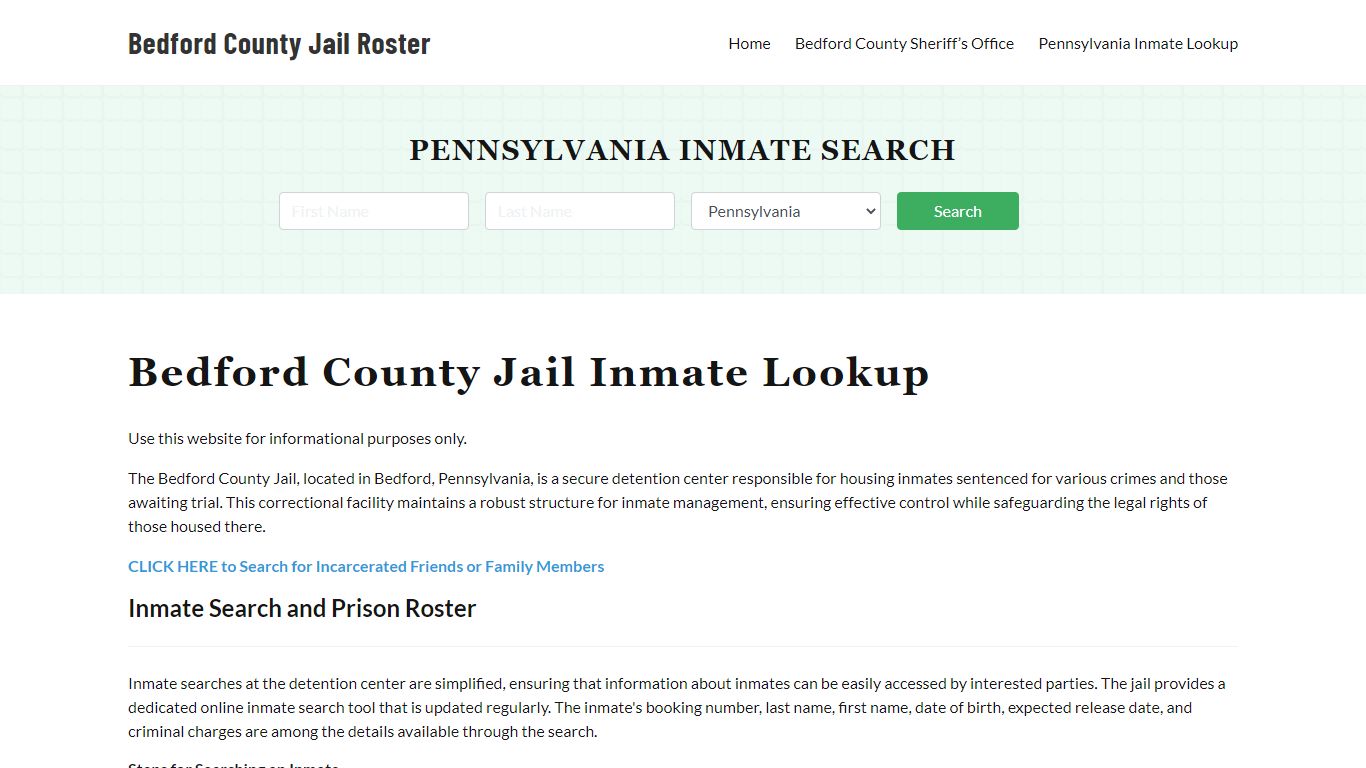 Bedford County Jail Roster Lookup, PA, Inmate Search