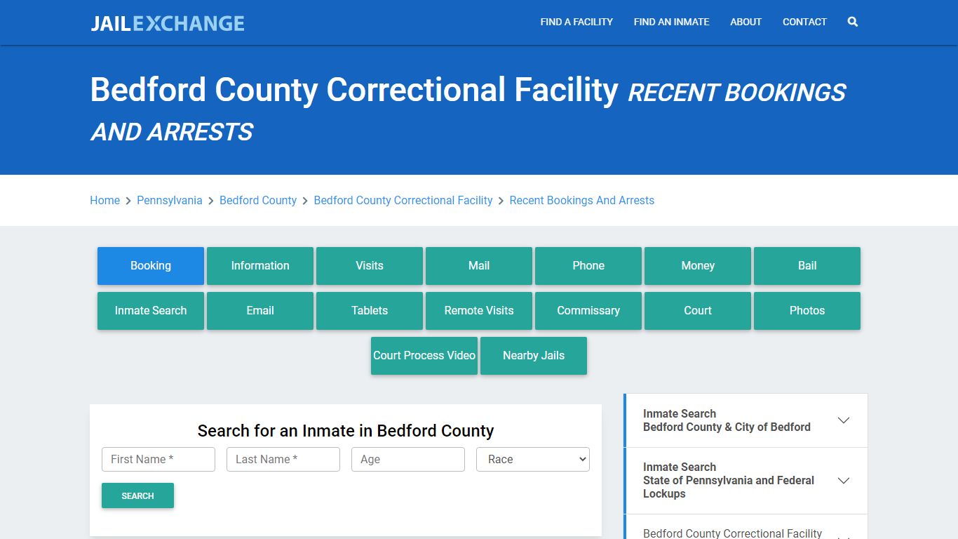 Bedford County Correctional Facility PA Recent Arrests and Bookings